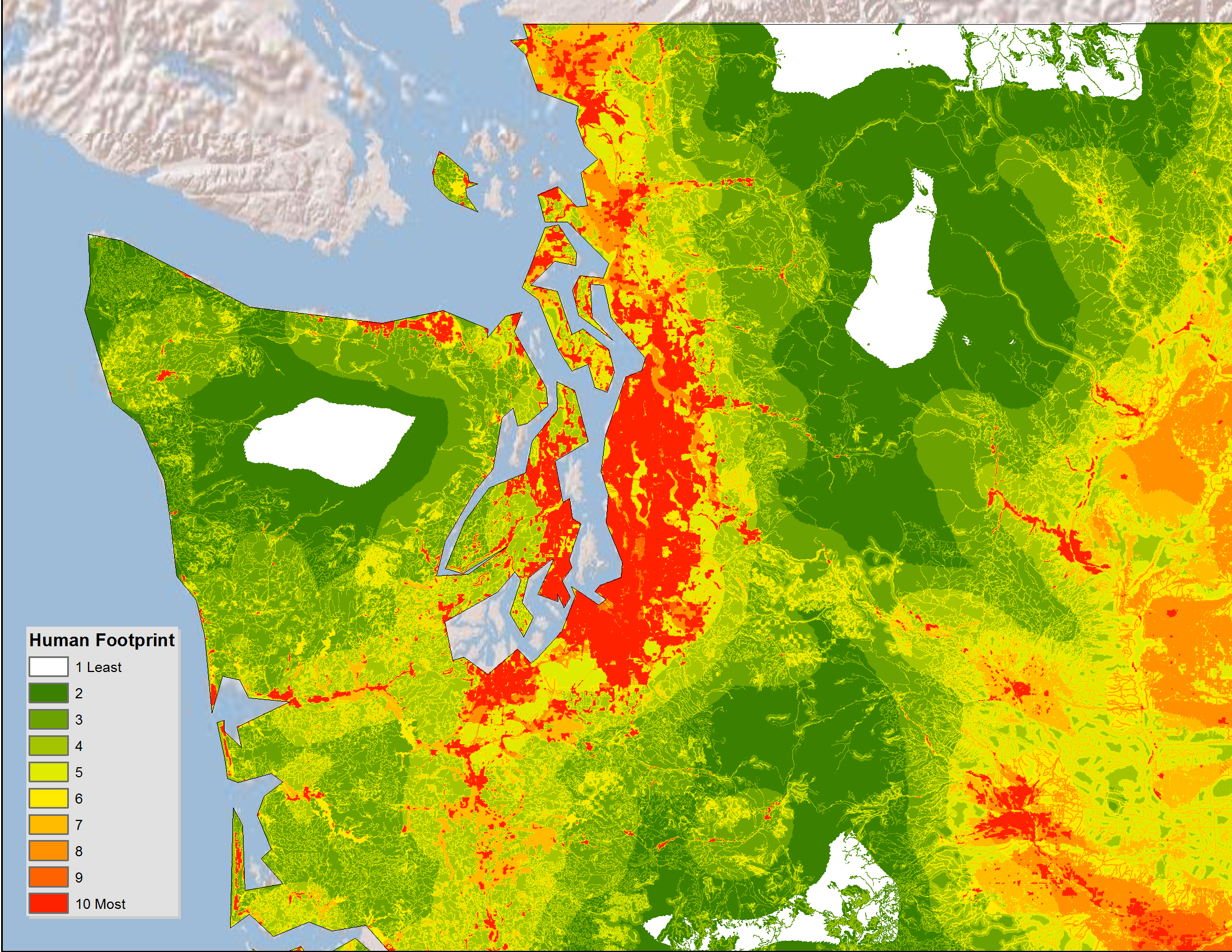 Human footprint maps of Western states and cities