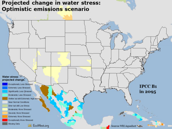 WRI Aqueduct projected change in water stress optimistic scenario