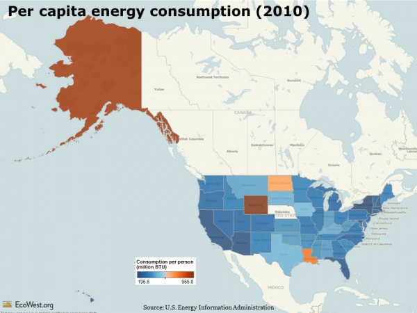 Per capita energy consumption by state (2010)
