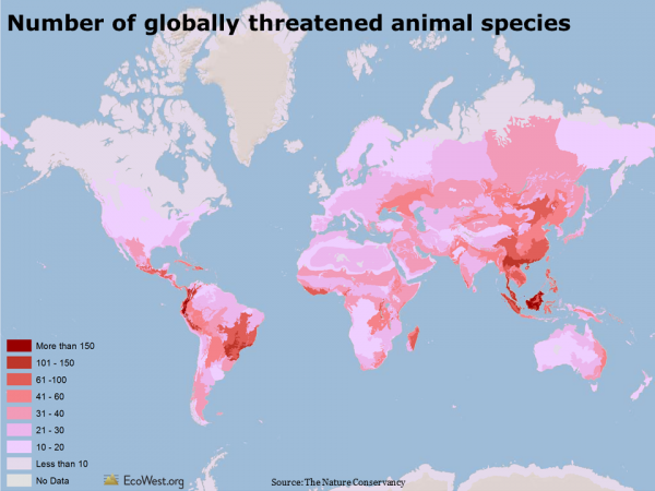 Number of globally threatened animals