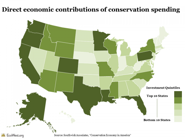 Total direct economic contributions of conservation spending, by state